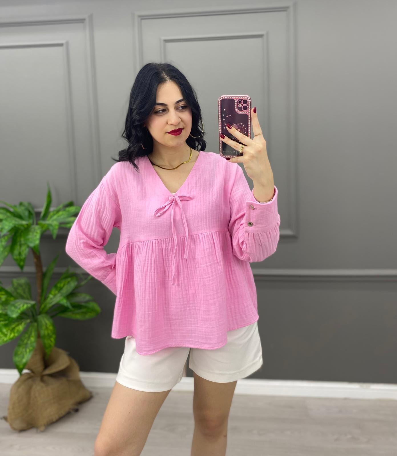 Muslin Bağlamalı Bluz