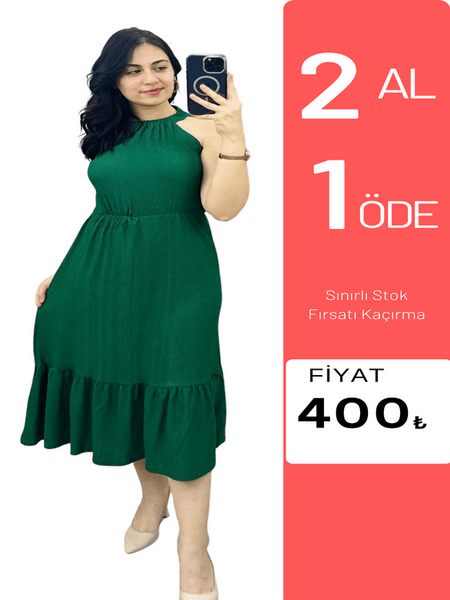 HALTER YAKA BÜRÜMCÜK 2 AL 1 ÖDE KAMPANYALI ELBİSE