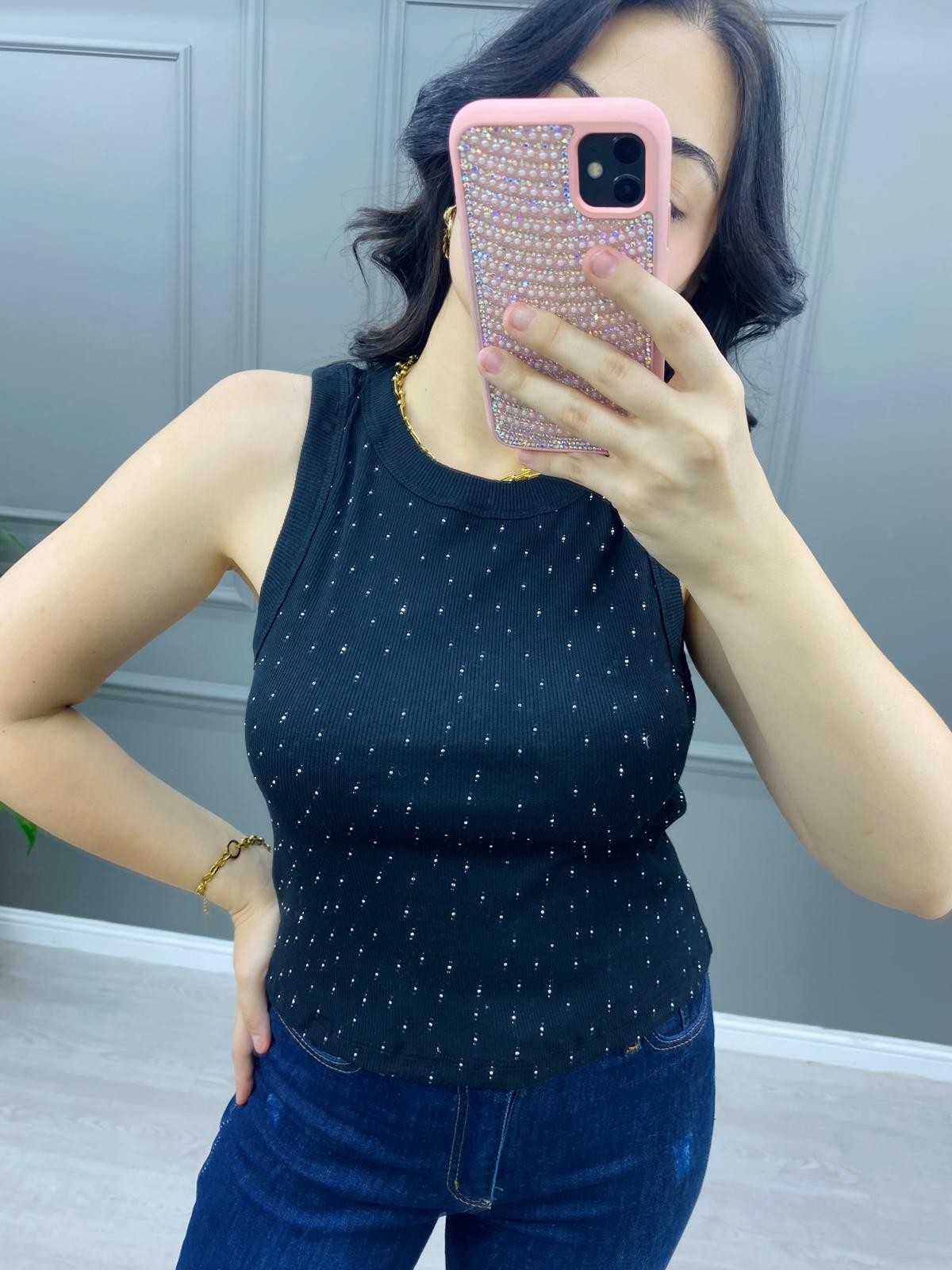 Taşlı Halter Yaka Crop