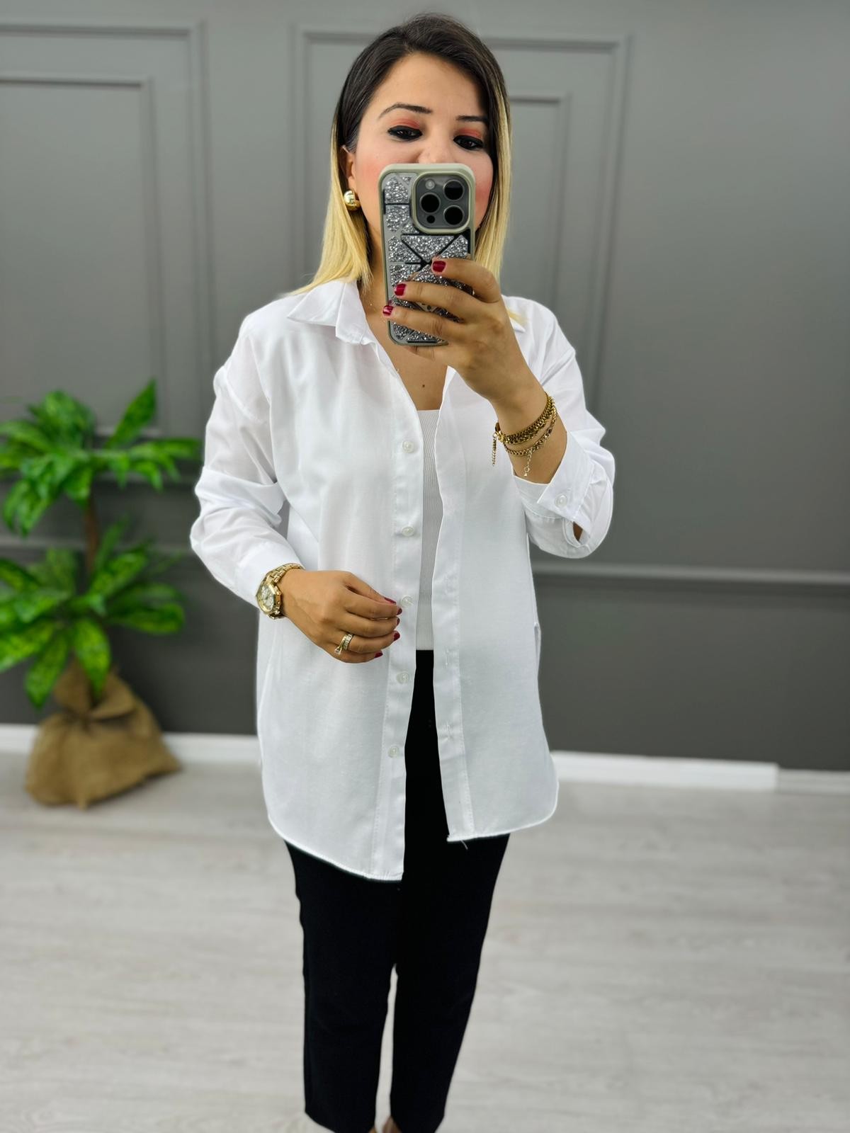 Yanı Yırtmaçlı Terikoton Oversize Gömlek