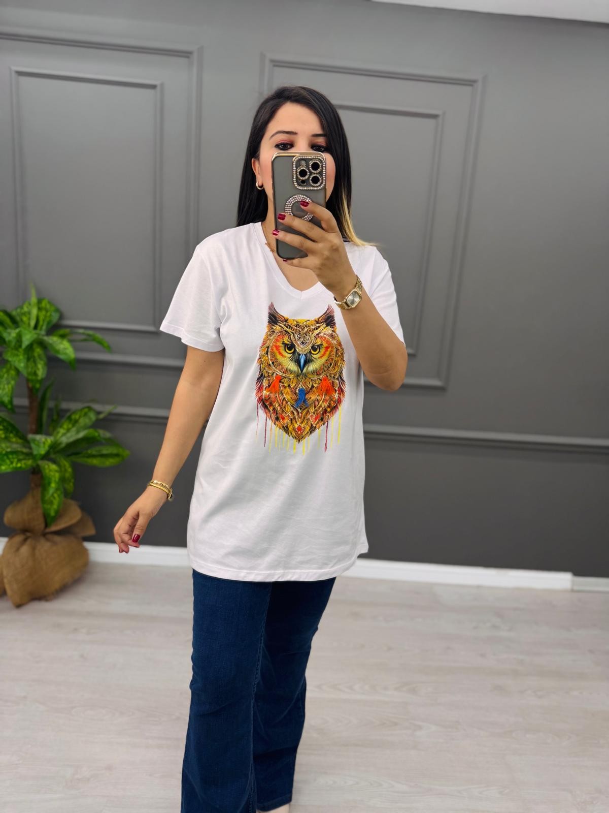 2 al 1 öde Baykuş Baskı Oversize Tişört
