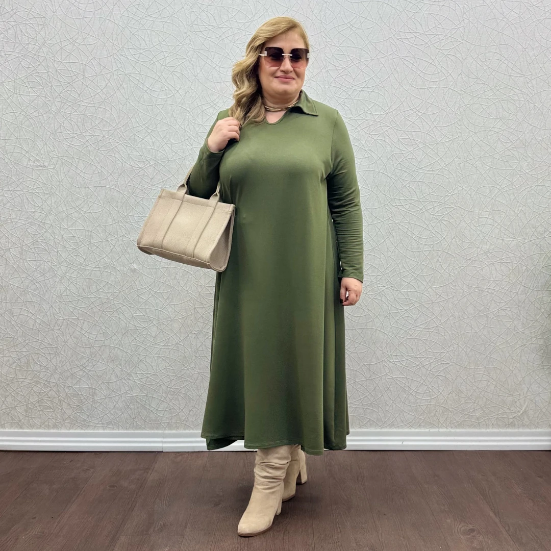 Yakalı Elbise - Yeşil