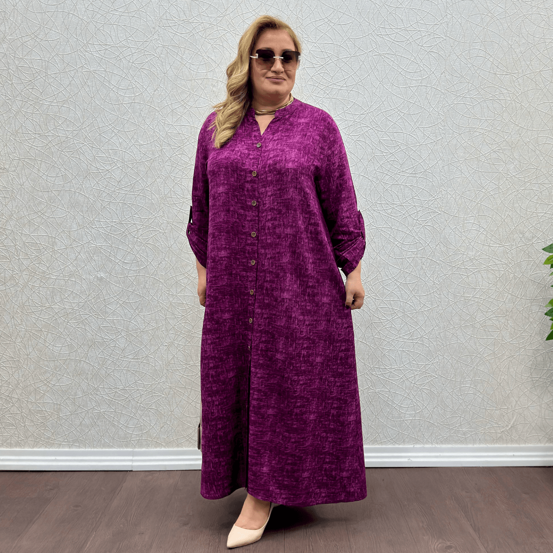 İtalyan Gömlek Elbise - Mürdüm