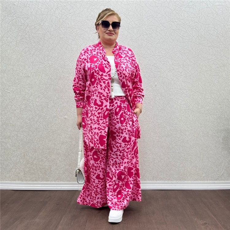 Gömlekli İkili Takım - Pembe Pan Desen