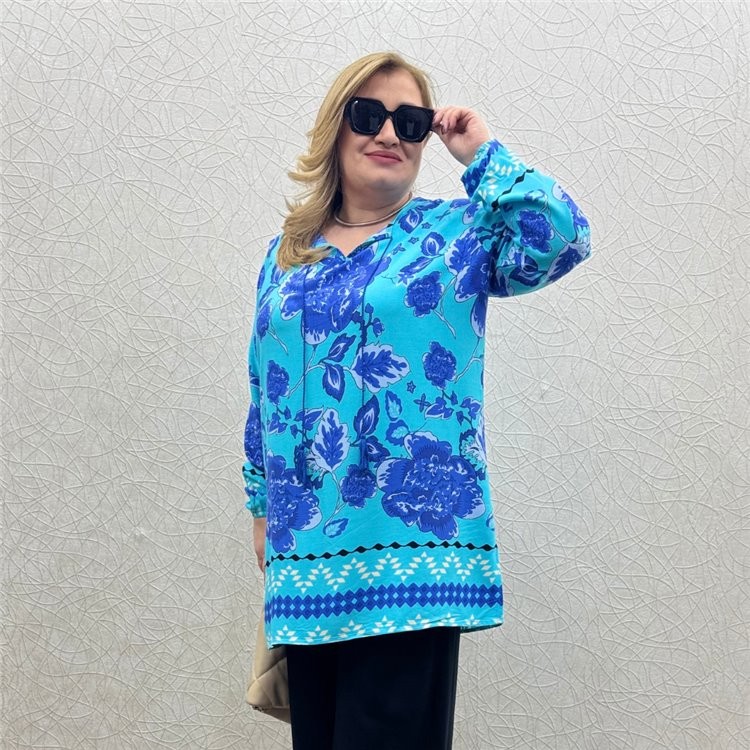 İpli Uzun Tunik - mavi desen