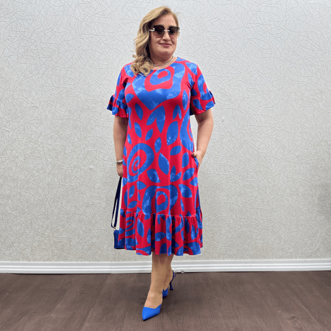 Moda Elbise - Pembe Yaprak Desen
