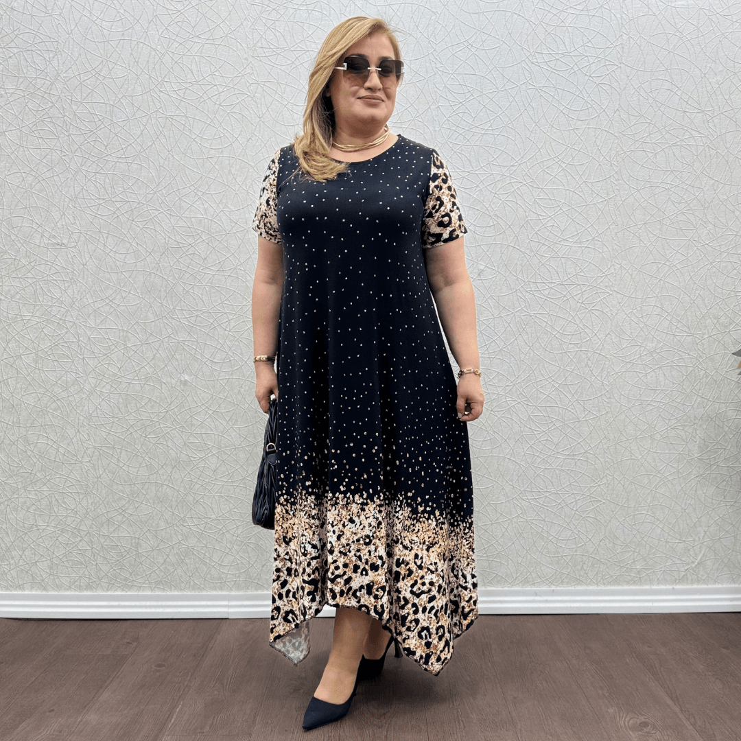 Ajda Elbise - Siyah Leopar Desen