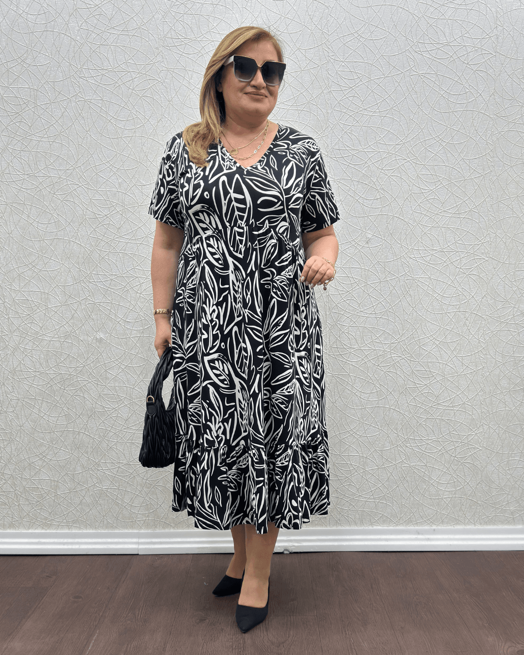 Rana Elbise - Siyah Beyaz Desenli