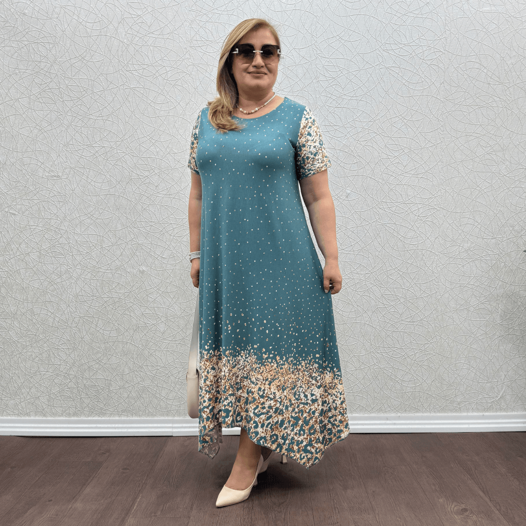 Ajda Elbise - Turkuaz Leopar Desen