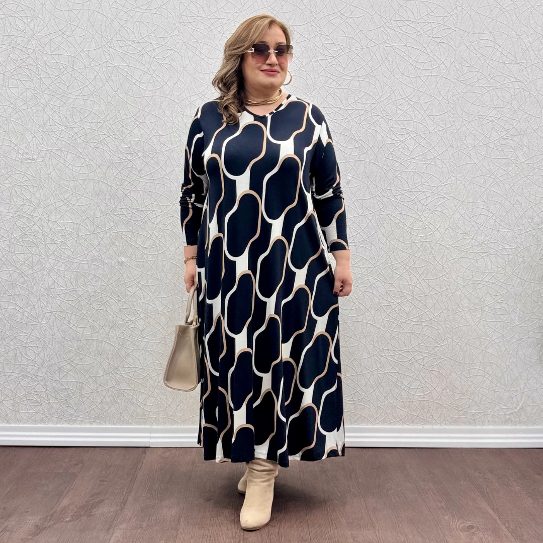 Melis Elbise - Siyah Zincir Desen