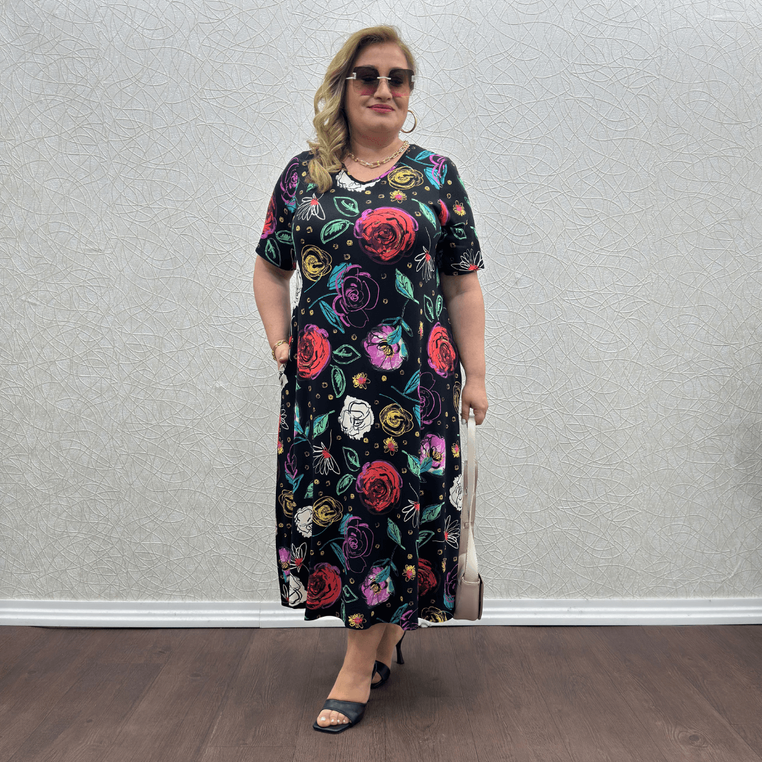 Dilek Elbise - Siyah Gül  Desen
