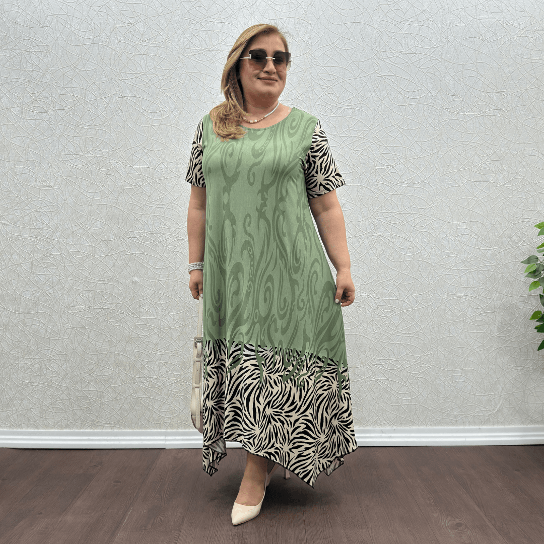 Ajda Elbise - Yeşil Çizgili Desen