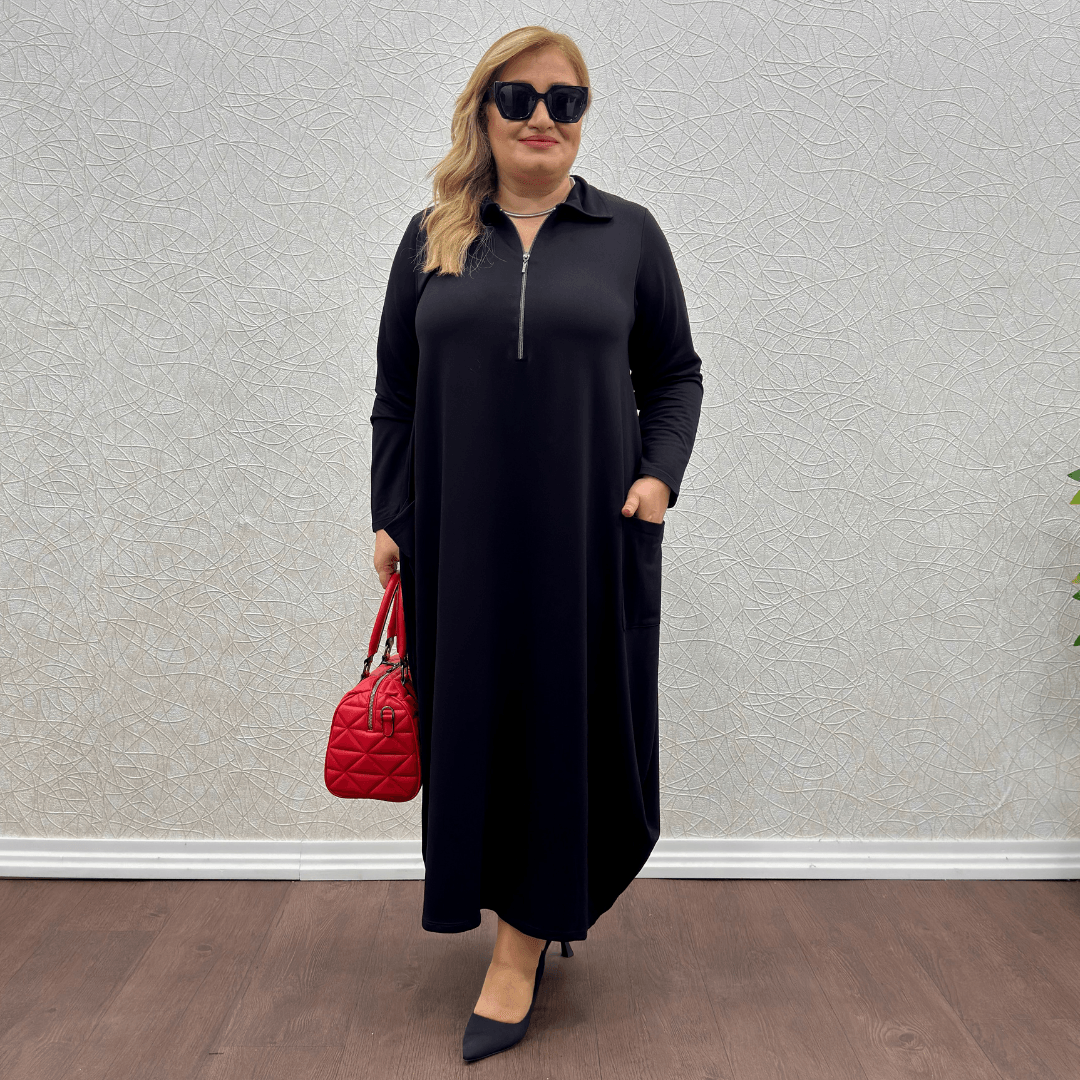 Fermuarlı Elbise - Siyah