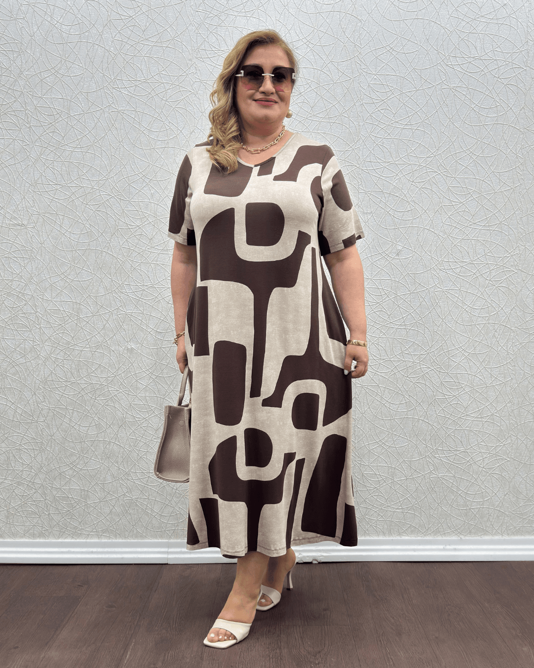 Dilek Elbise - Kahve Desenli