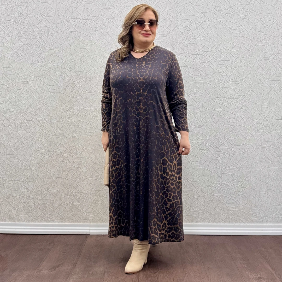 Melis Elbise - Kahve Leopar Desenli