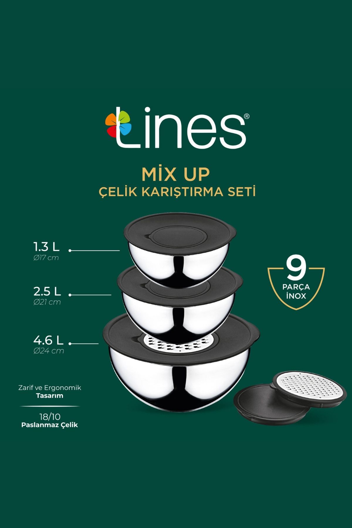 Mix up Paslanmaz Çelik Rendeli Karıştırma Seti 9 parça Inox