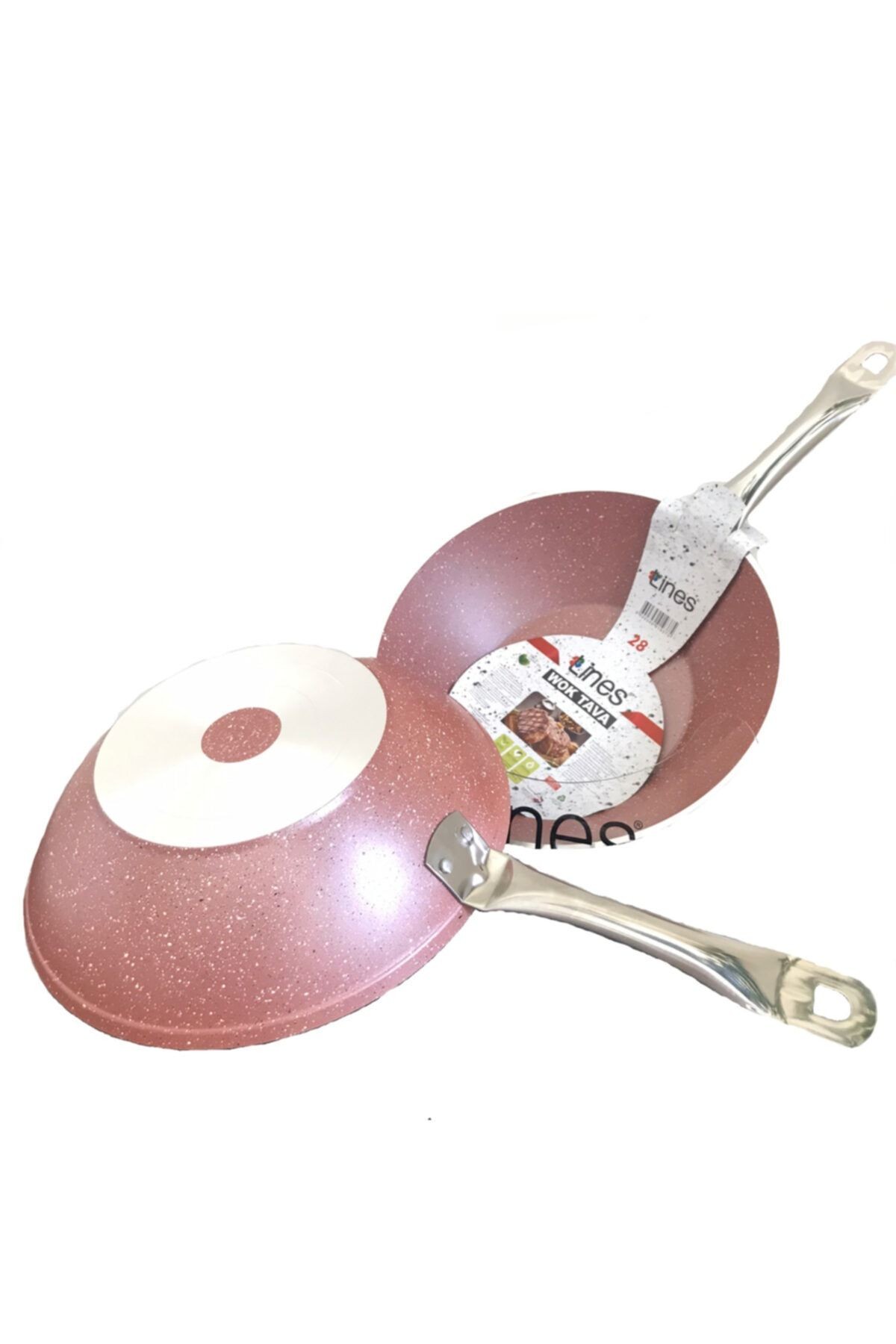 Pembe Granit Wok Tava Metal Kulp 28 cm