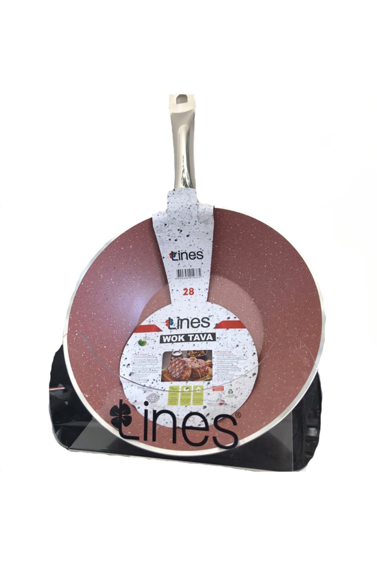 Pembe Granit Wok Tava Metal Kulp 28 cm