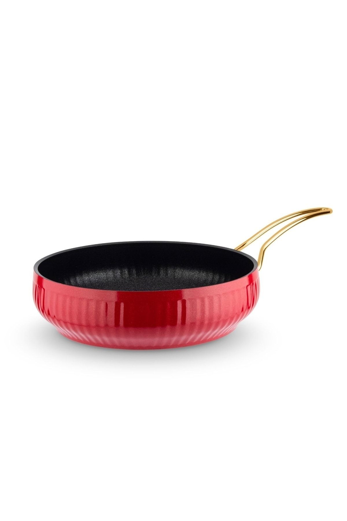 24 Cm Altın Metal Kulp Granit Güveç Tava-kırmızı