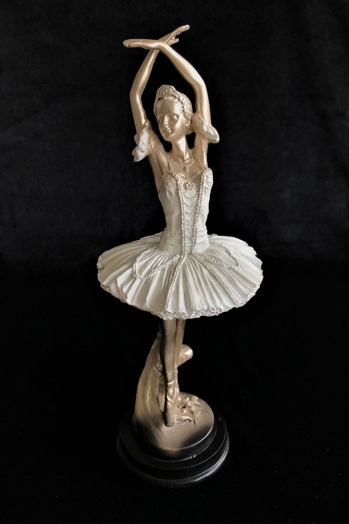 Beyaz Balerin Altın Kız Dekoratif Biblo Polyester 30 Cm
