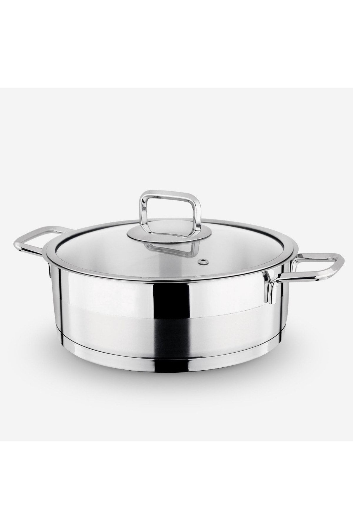 Silver Gümüş Metal Kulplu Basık Tencere- 26 Cm