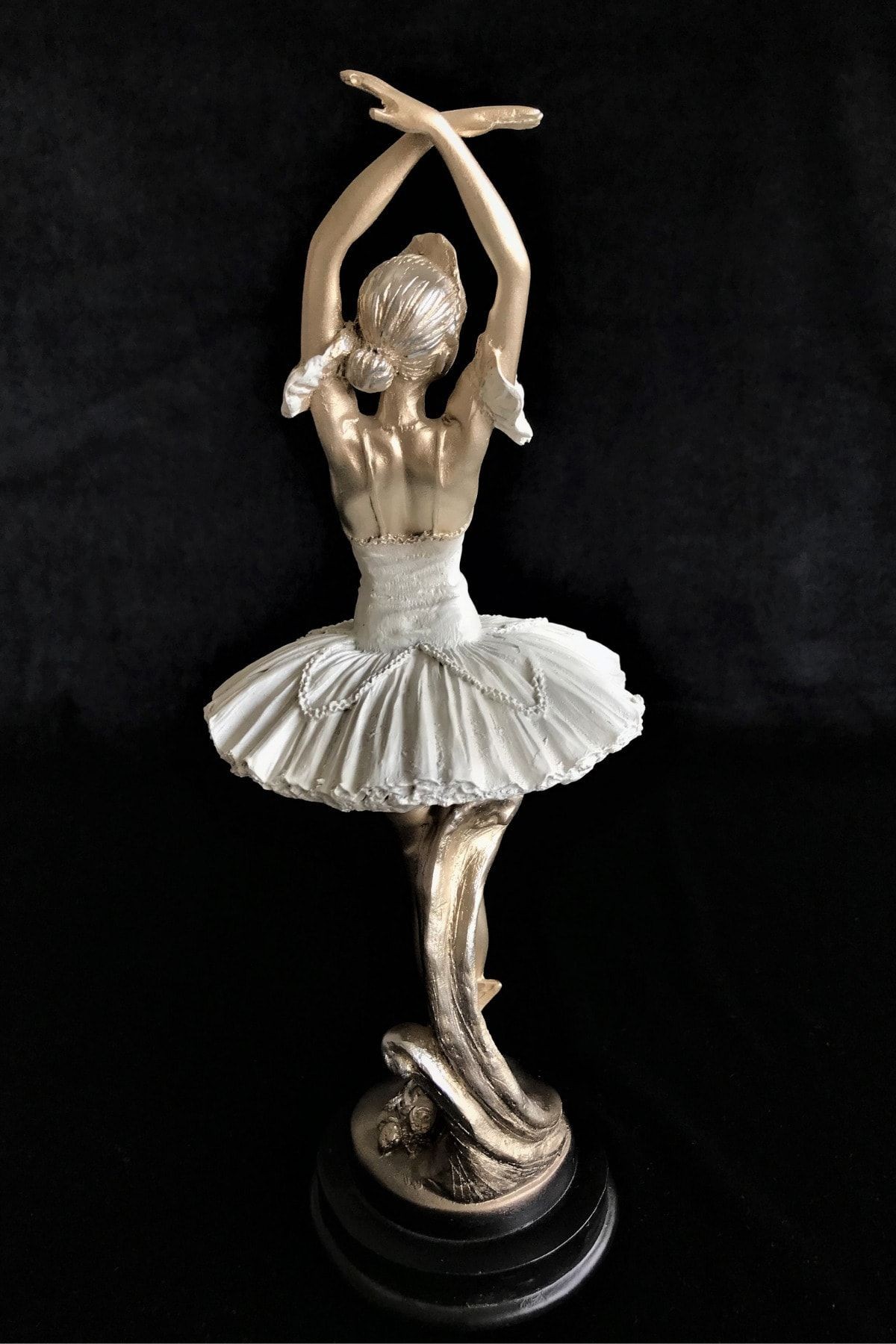 Beyaz Balerin Altın Kız Dekoratif Biblo Polyester 30 Cm