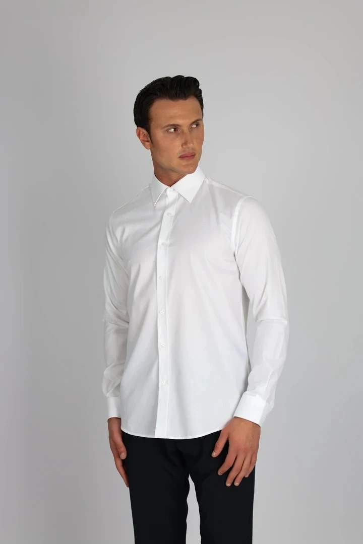 ENZO FERRETTI EF15 S 901 BEYAZ NON-IRON ÇİFT KAT İPLİK, SLIM FIT,ERKEK GÖMLEK