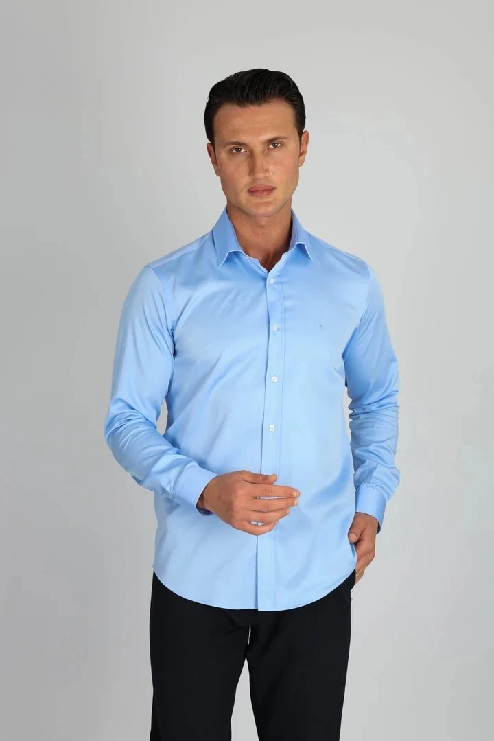 LORENZO MAZZOLİ LM375 C 567 O.MAVİ PAMUK SATEN COMFORT FİT ERKEK GÖMLEK