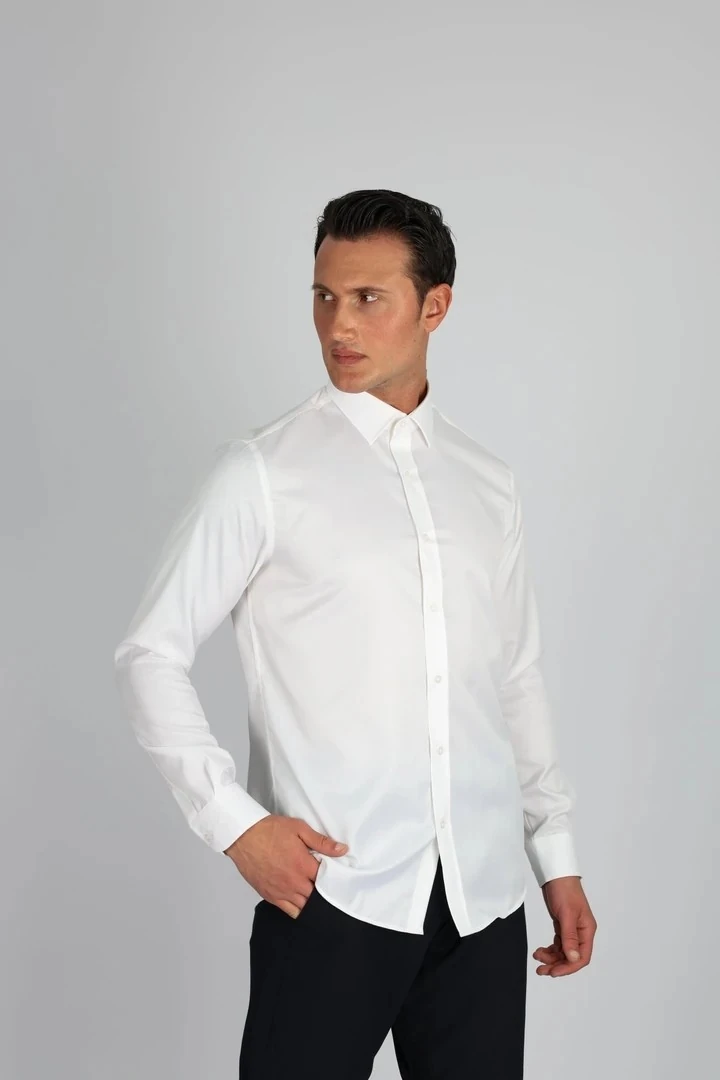 ENZO FERRETTI EF16 S 901 BEYAZ NON-IRON ÇİFT KAT İPLİK, SLIM FIT,ERKEK GÖMLEK