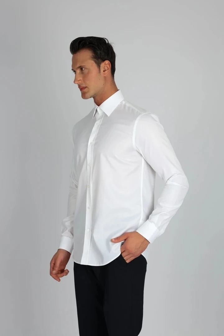 ENZO FERRETTI EF15 S 901 BEYAZ NON-IRON ÇİFT KAT İPLİK, SLIM FIT,ERKEK GÖMLEK