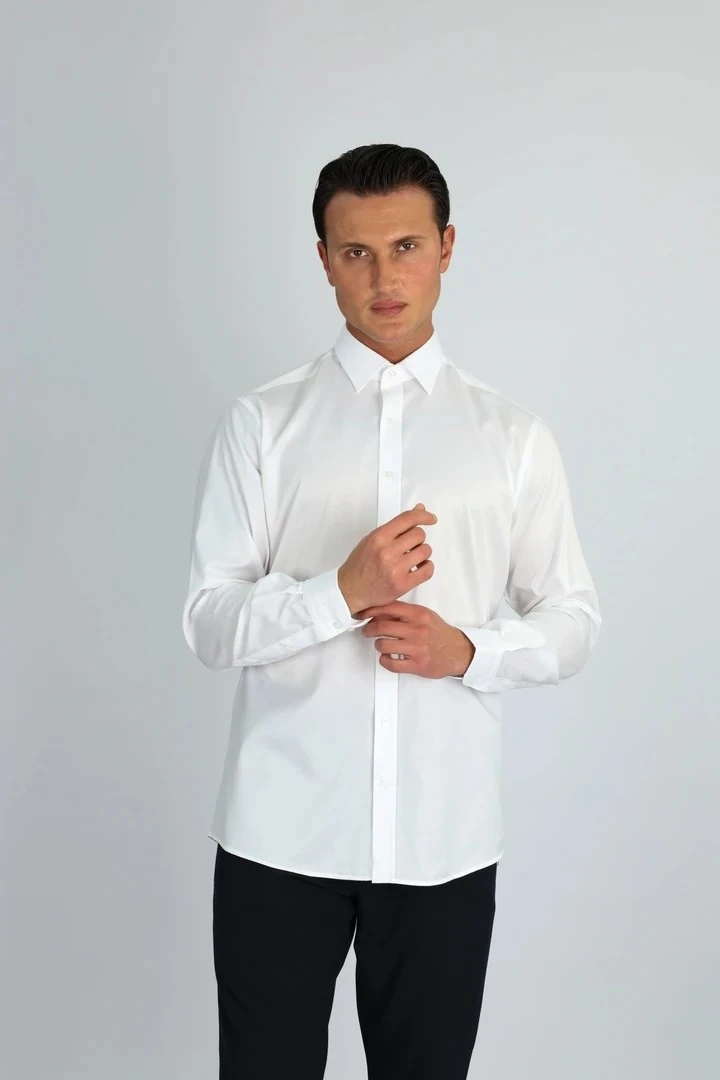 ENZO FERRETTI EF11 R 901 BEYAZ NON-IRON ÇİFT KAT İPLİK, REGULAR FIT,ERKEK GÖMLEK