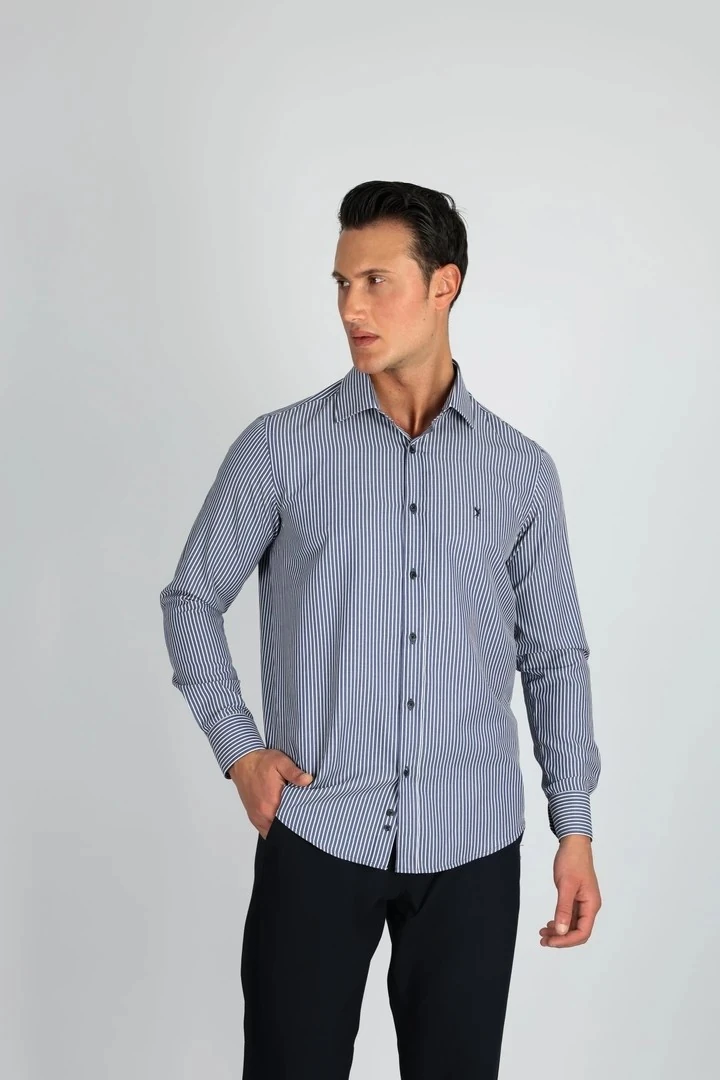 LORENZO MAZZOLİ LM1489 C 506 LACİVERT ÇİZGİLİ ERKEK GÖMLEK