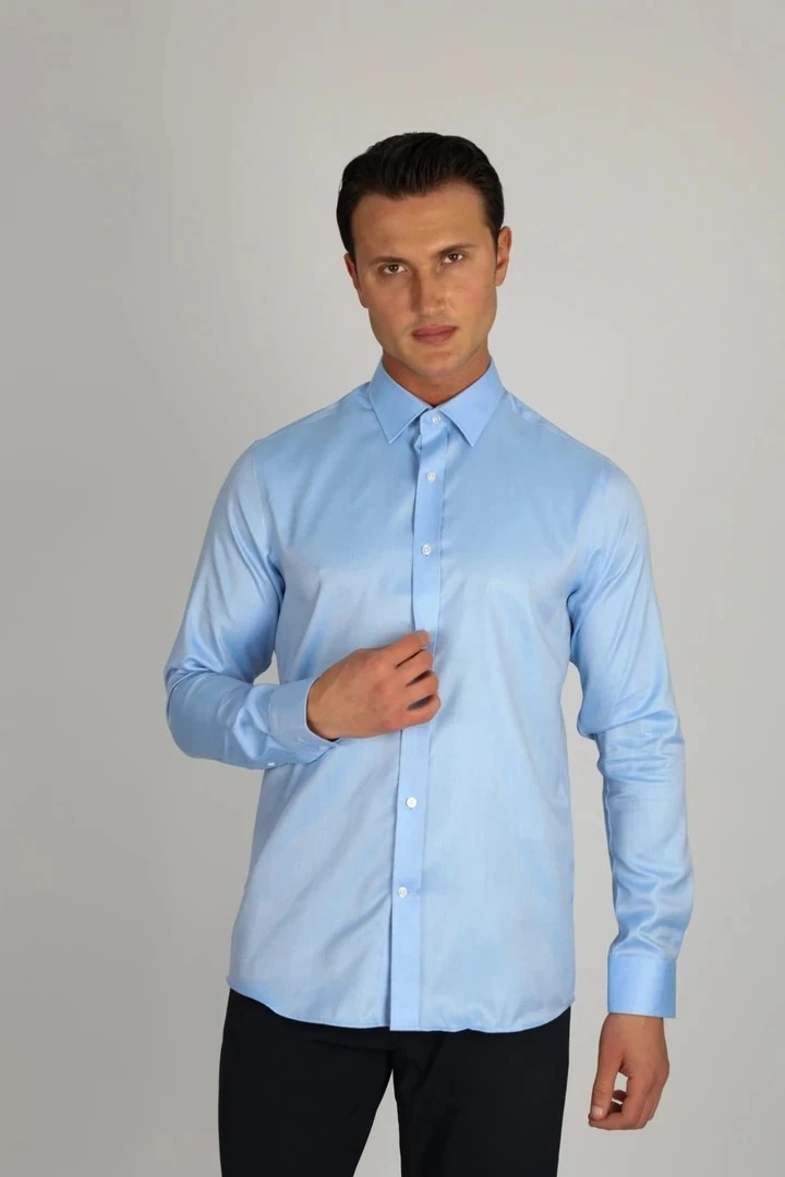 ENZO FERRETTI EF16 S 567 O.MAVİ NON-IRON ÇİFT KAT İPLİK, SLIM FIT,ERKEK GÖMLEK