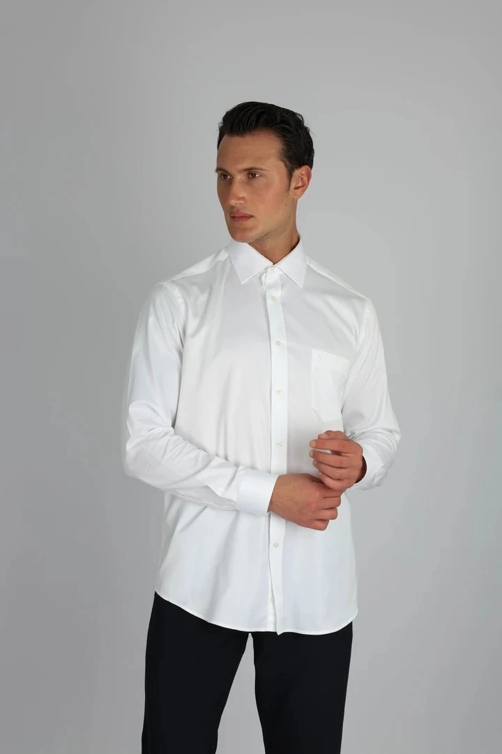 LORENZO MAZZOLİ LM385 R 900 BEYAZ PAMUK SATEN REGULAR FİT ERKEK GÖMLEK