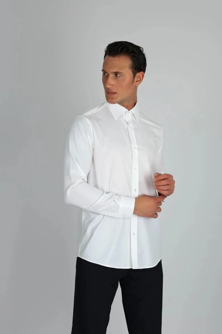 ENZO FERRETTI EF15 S 901 BEYAZ NON-IRON ÇİFT KAT İPLİK, SLIM FIT,ERKEK GÖMLEK