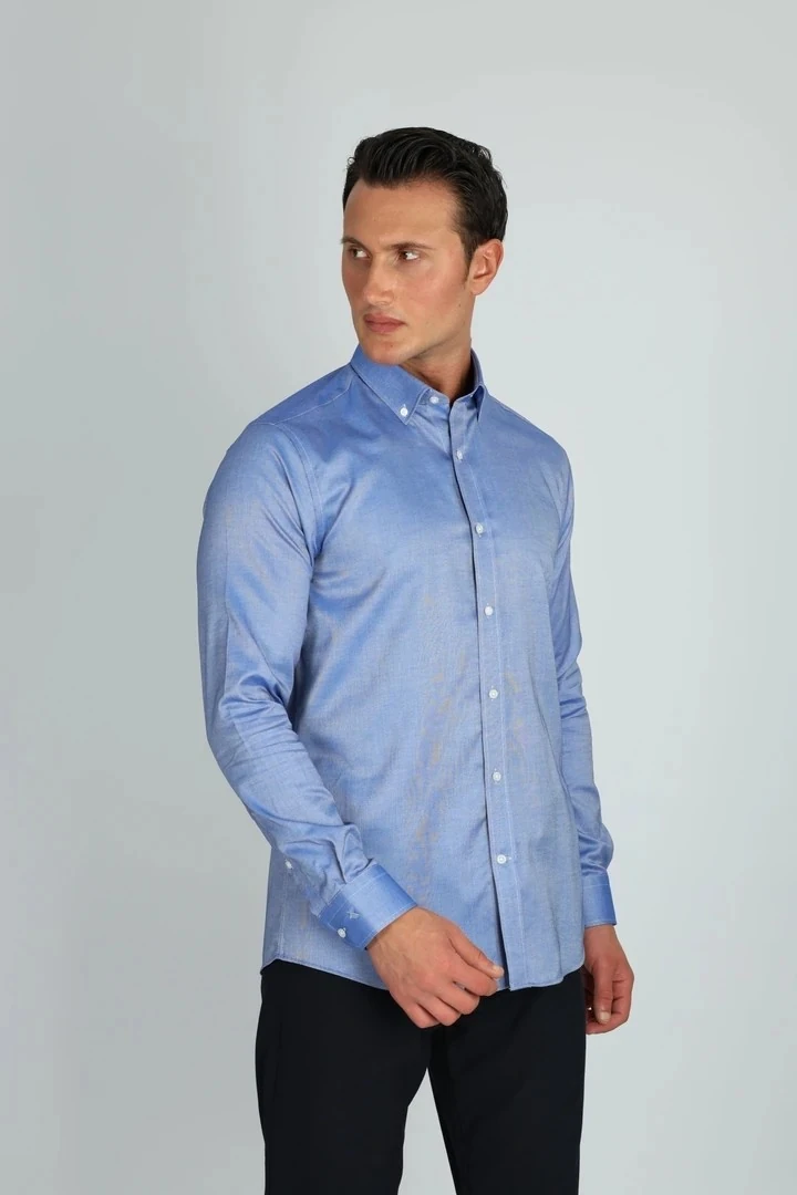 ENZO FERRETTI EF14 S 506 LACİVERT NON-IRON ÇİFT KAT İPLİK, SLIM FIT,ERKEK GÖMLEK