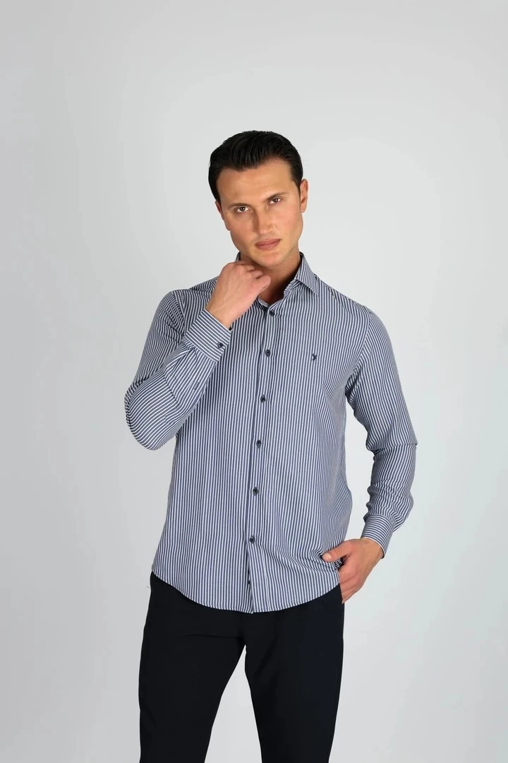 LORENZO MAZZOLİ LM1489 C 506 LACİVERT ÇİZGİLİ ERKEK GÖMLEK