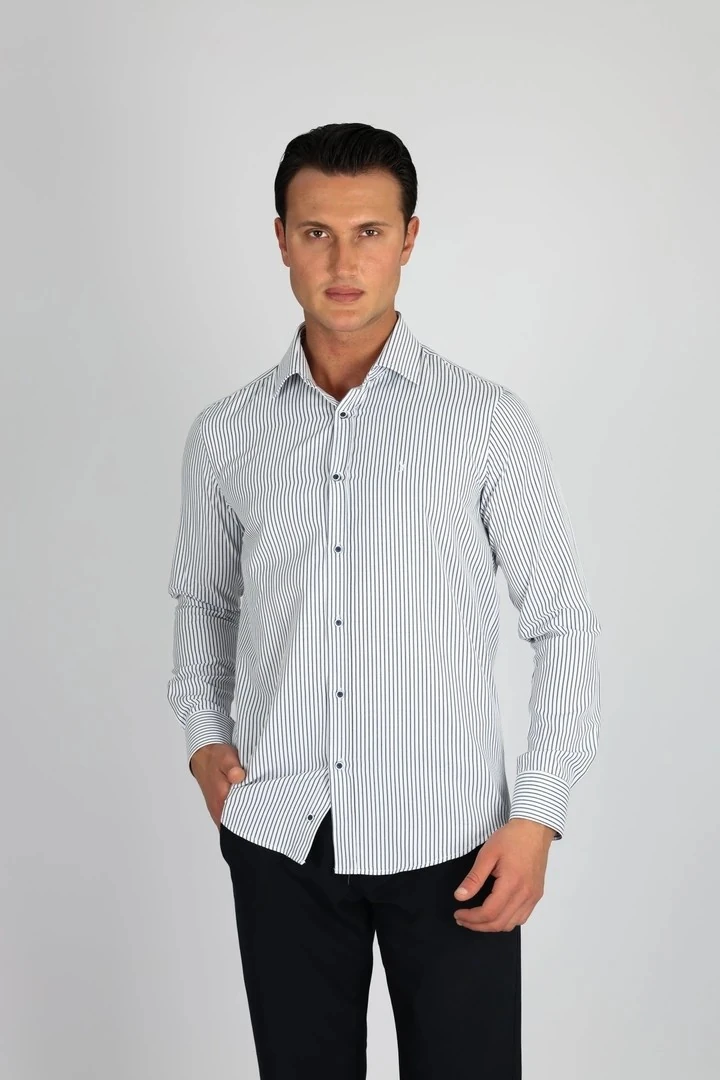 LORENZO MAZZOLİ LM1489 C 900 BEYAZ ÇİZGİLİ ERKEK GÖMLEK
