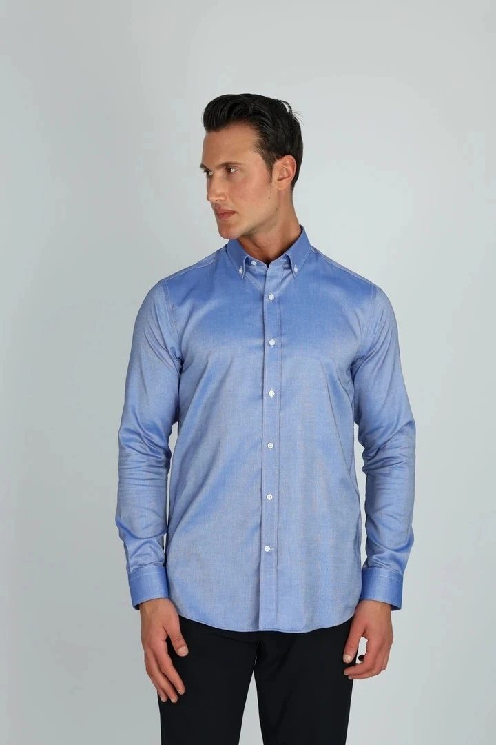 ENZO FERRETTI EF14 S 506 LACİVERT NON-IRON ÇİFT KAT İPLİK, SLIM FIT,ERKEK GÖMLEK