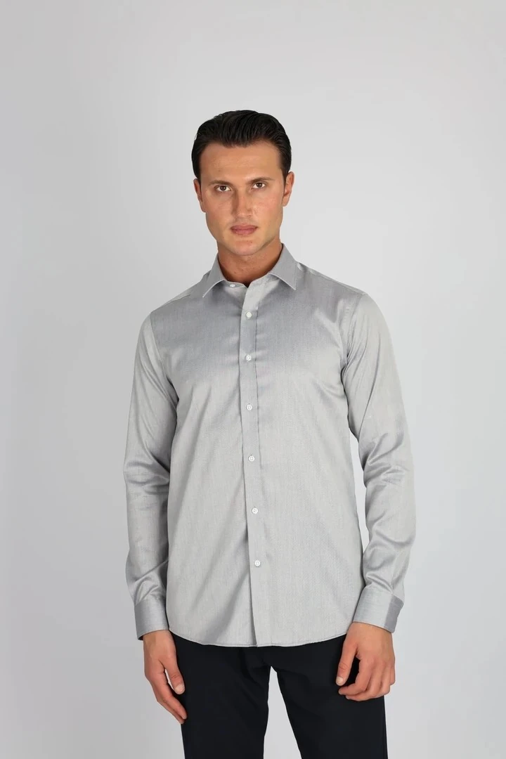 ENZO FERRETTI EF16 S 503 GRİ NON-IRON ÇİFT KAT İPLİK, SLIM FIT,ERKEK GÖMLEK