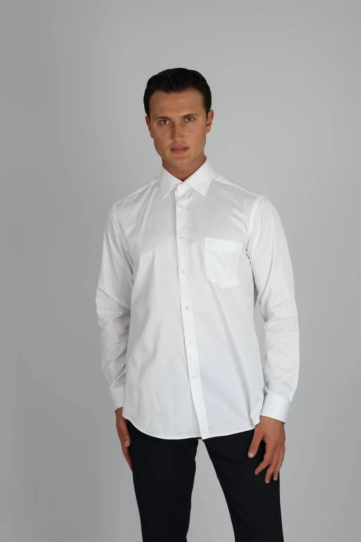 LORENZO MAZZOLİ LM385 R 900 BEYAZ PAMUK SATEN REGULAR FİT ERKEK GÖMLEK