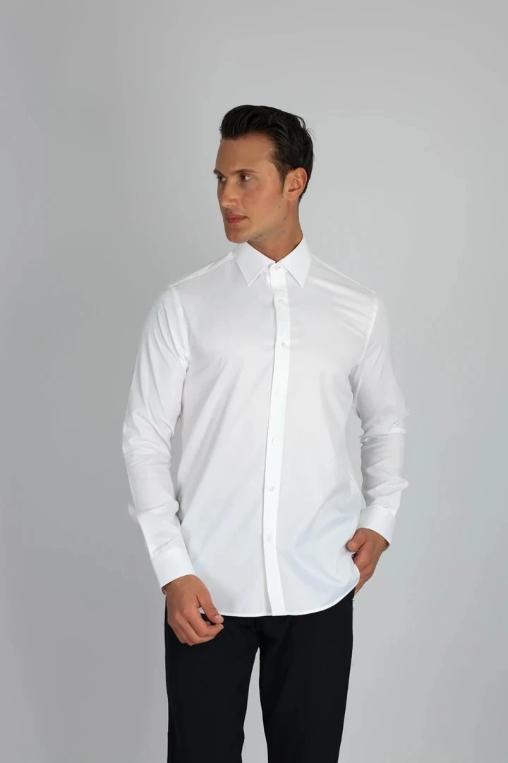 ENZO FERRETTI EF15 S 901 BEYAZ NON-IRON ÇİFT KAT İPLİK, SLIM FIT,ERKEK GÖMLEK