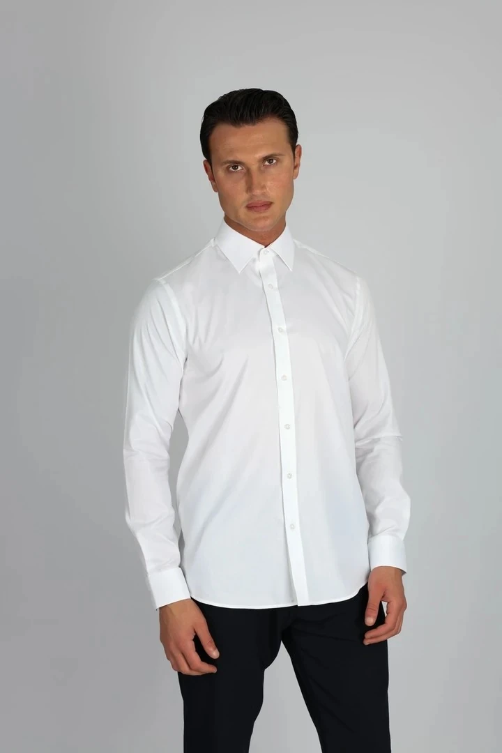 ENZO FERRETTI EF15 S 901 BEYAZ NON-IRON ÇİFT KAT İPLİK, SLIM FIT,ERKEK GÖMLEK