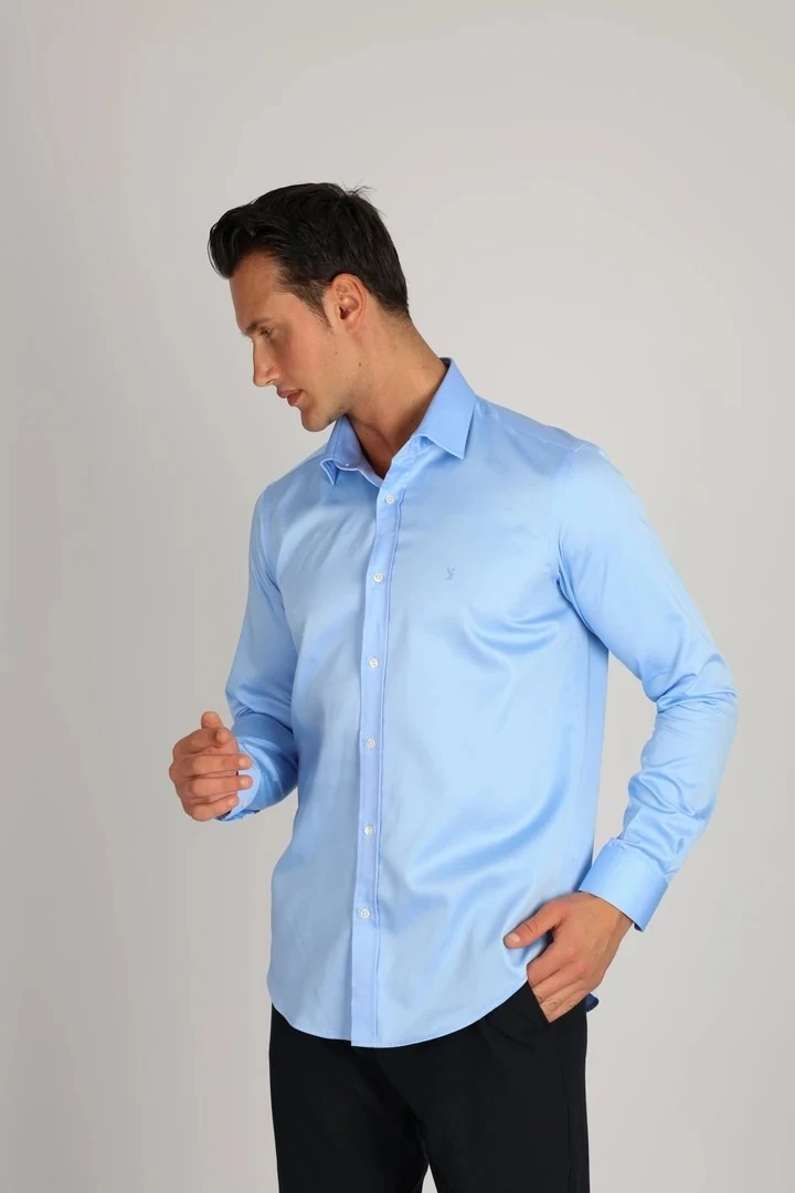 LORENZO MAZZOLİ LM375 C 567 O.MAVİ PAMUK SATEN COMFORT FİT ERKEK GÖMLEK