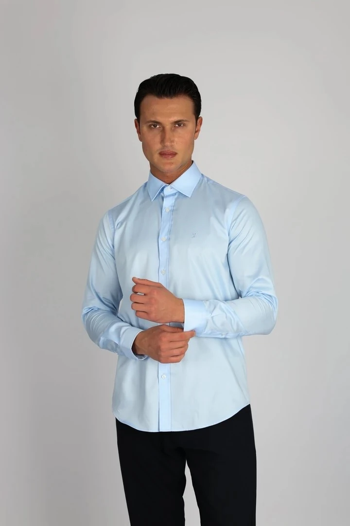 LORENZO MAZZOLİ LM375 C 551 A.MAVİ PAMUK SATEN COMFORT FİT ERKEK GÖMLEK