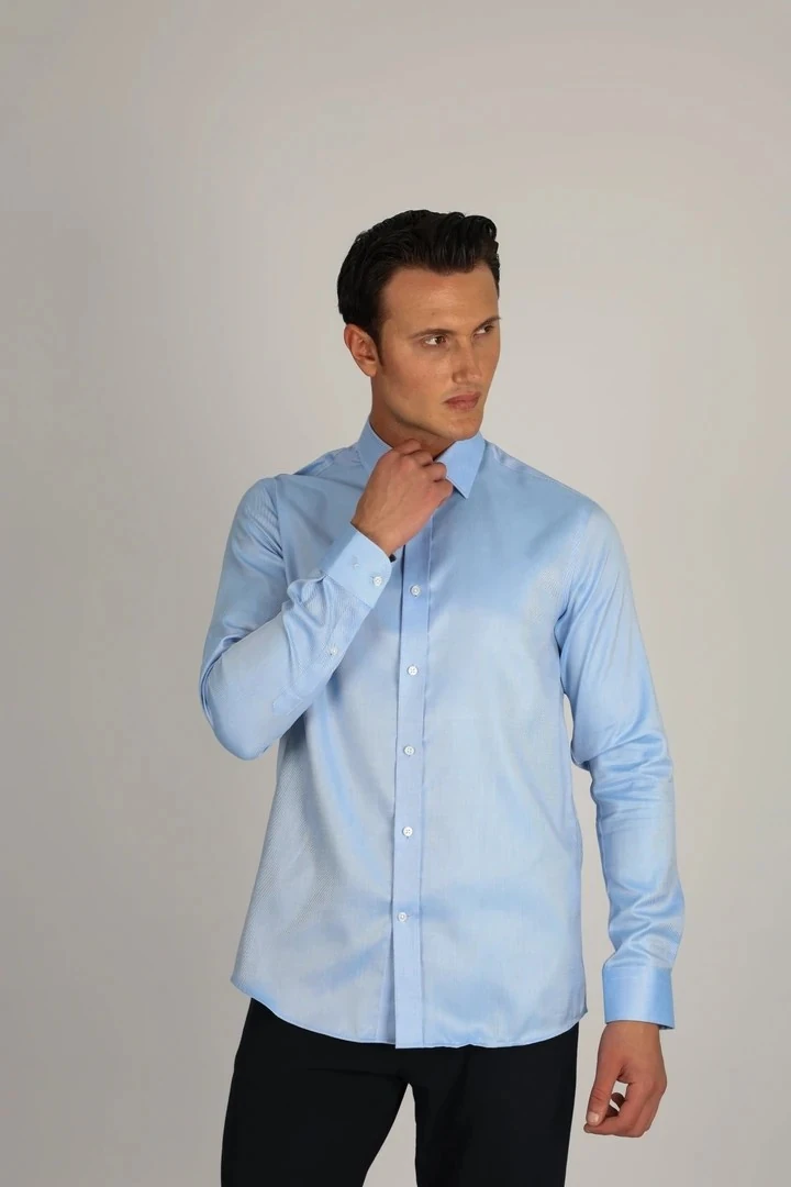 ENZO FERRETTI EF16 S 567 O.MAVİ NON-IRON ÇİFT KAT İPLİK, SLIM FIT,ERKEK GÖMLEK