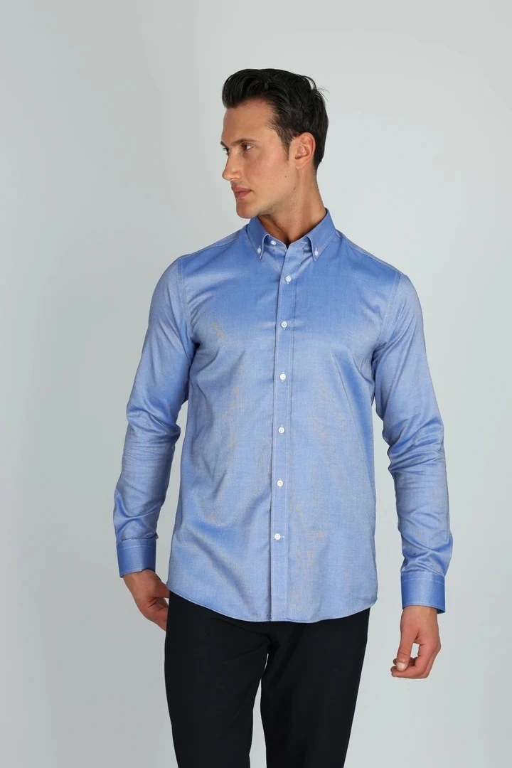 ENZO FERRETTI EF14 S 506 LACİVERT NON-IRON ÇİFT KAT İPLİK, SLIM FIT,ERKEK GÖMLEK