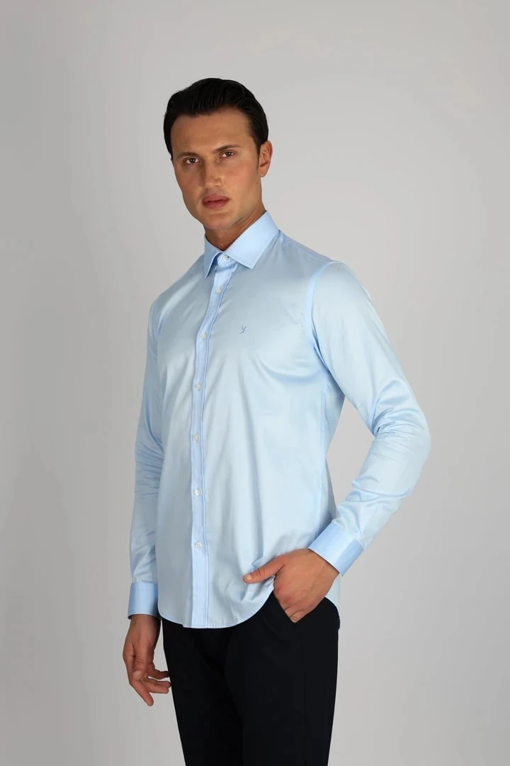 LORENZO MAZZOLİ LM375 C 551 A.MAVİ PAMUK SATEN COMFORT FİT ERKEK GÖMLEK