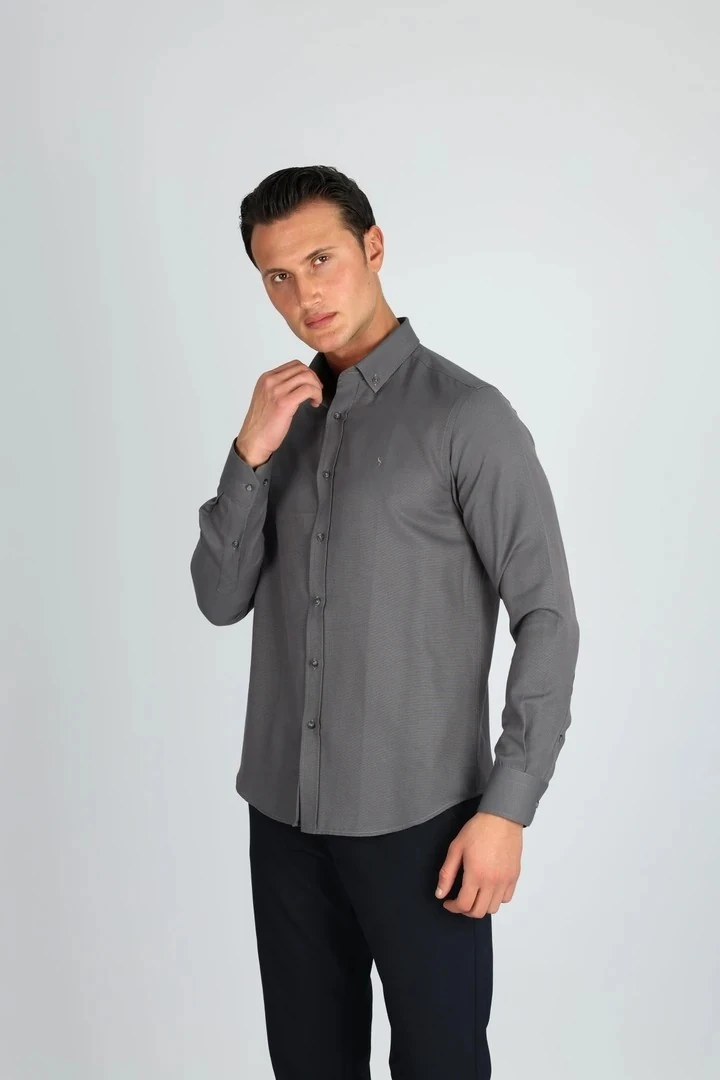 LORENZO MAZZOLİ OXFORD C 503 GRİ ERKEK GÖMLEK