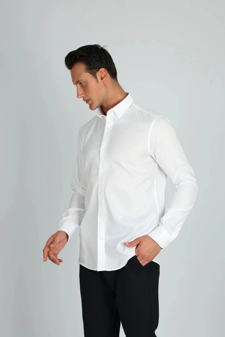 ENZO FERRETTI EF14 S 902 BEYAZ NON-IRON ÇİFT KAT İPLİK, SLIM FIT,ERKEK GÖMLEK